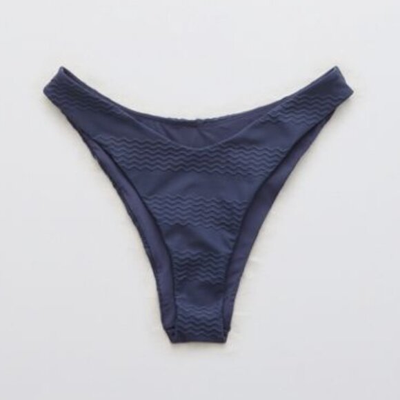 BOGO NWT Aerie Jacquard Super High Cut Cheekiest Bikini Bottom Blue Size Large - Picture 1 of 3